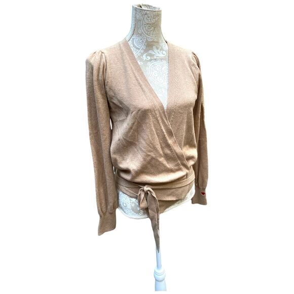 Dear Drew by Drew Barrymore Beige Tan Cashmere Wool Wrap Top Size M - Picture 5 of 11
